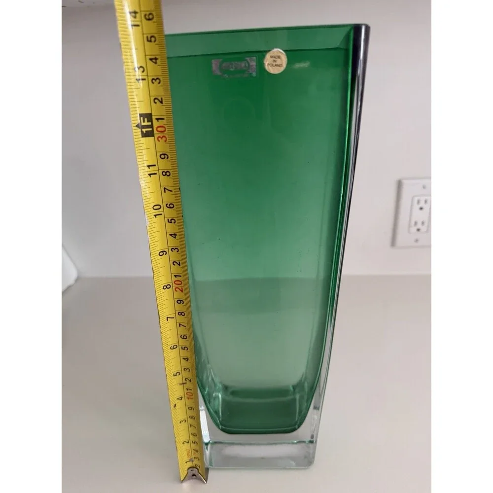 KROSNO Poland flower vase vintage craft made in Poland green Christmas 13.5 inch